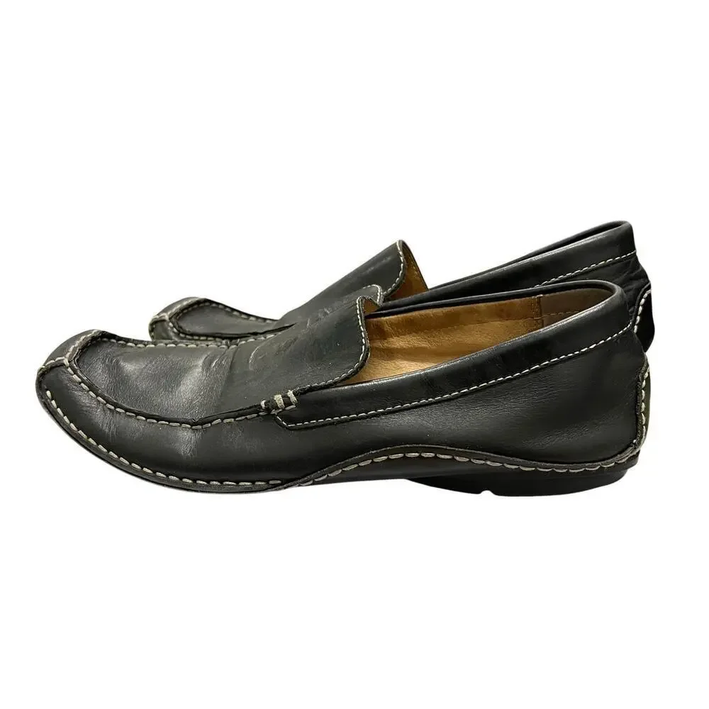 VARESE Black leather loafer moccasin driving shoes Blokecore academia sz 10.5D